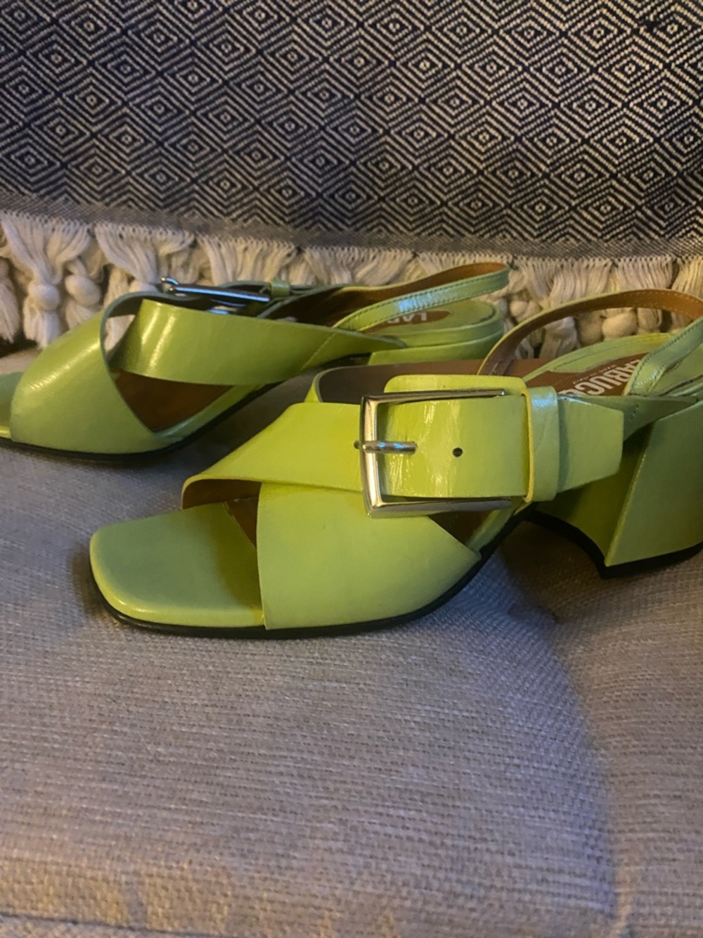 Labucq Lime Green Buckle Strap Block Heel Sandals Size 38